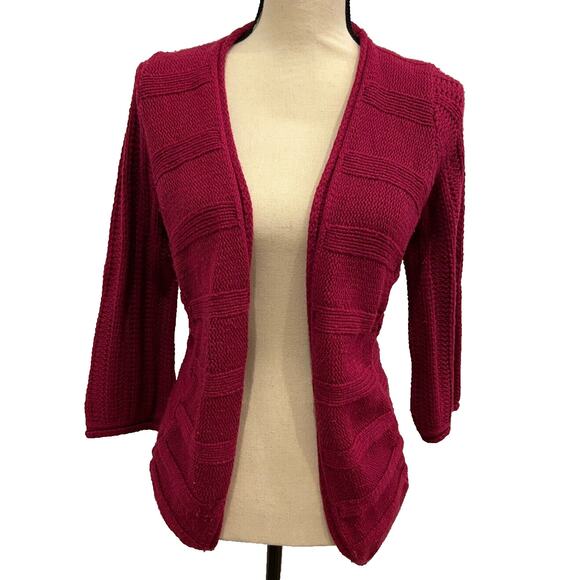 Women's The Sweater Project Open Front Knit Cardigan Mid Length Maroon Size Med - Picture 2 of 4